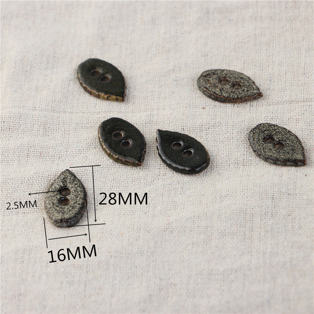 Leaf ceramic buttons, 28mm; two holes; 16mm wide, 2.5mm thick, 5 pcs