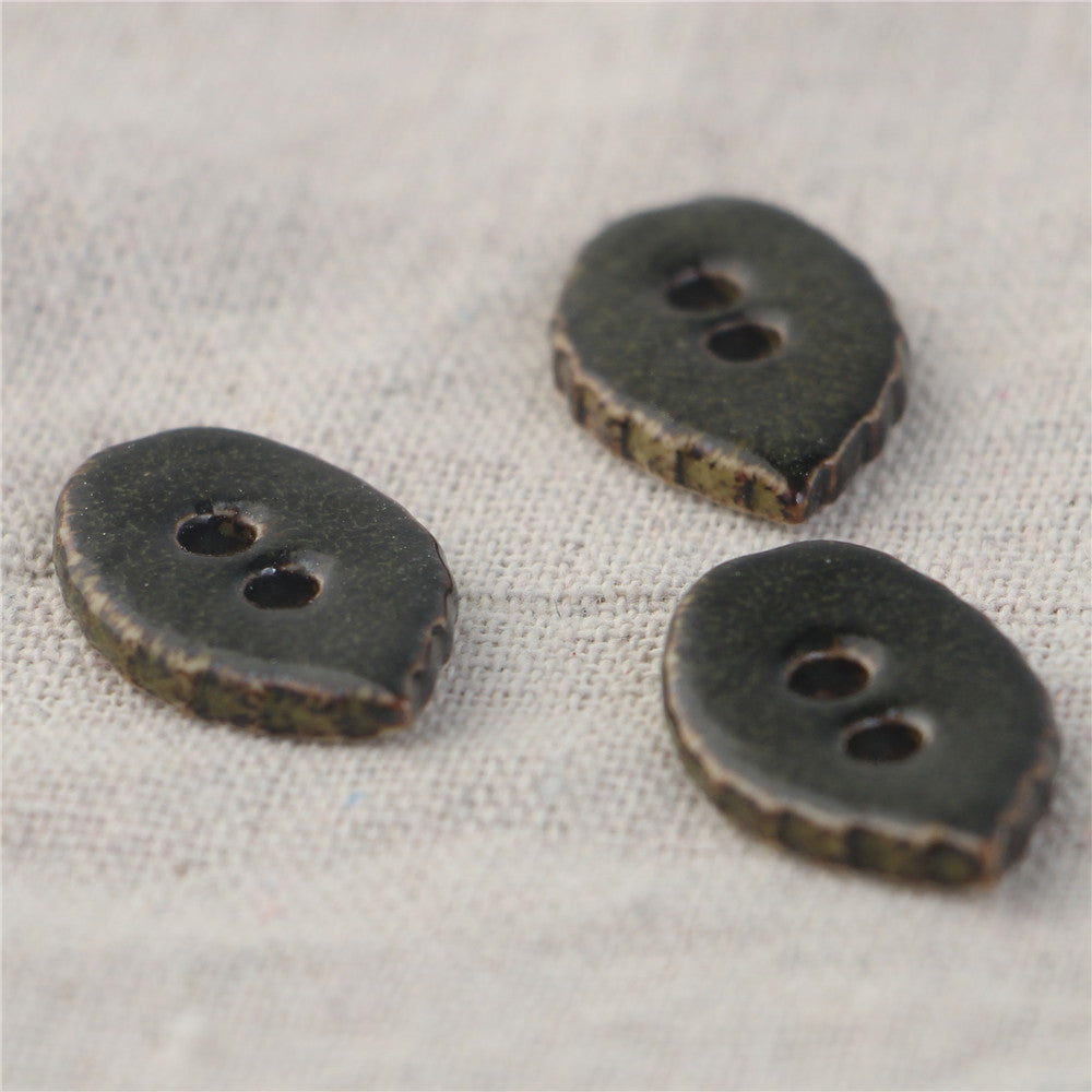 28mm leaf-shaped ceramic buttons, dark matte finish, two holes, 5 pcs