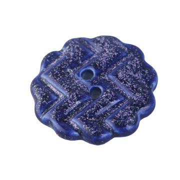 Blaues, zahnradförmiges Keramik-Button mit 2 Löchern, handgemacht, ca. 32 mm