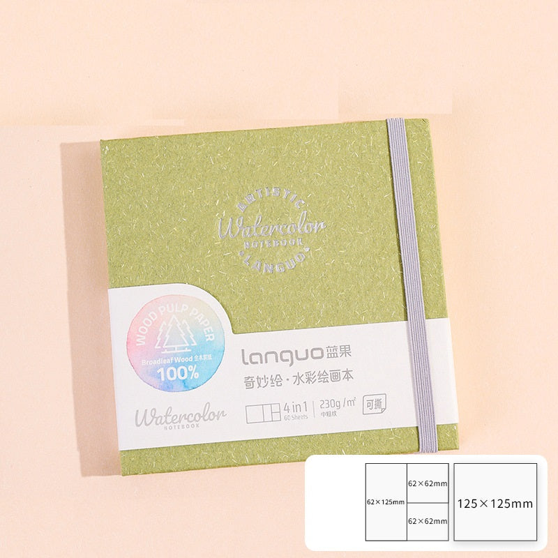 Languo Watercolor Sketchbook Set of 4 — 230gsm Cold Press, Mini Portable Painting Journals (4 Sizes)