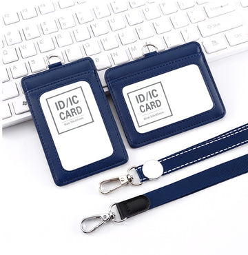 Set aus echtem Leder für Ausweiskarten mit Lanyard | Quer- und Hochformat (2er-Pack)