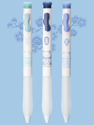 Lucky Cat Erasable Retractable Gel Pens 0.5mm Blue Ink Set of 12