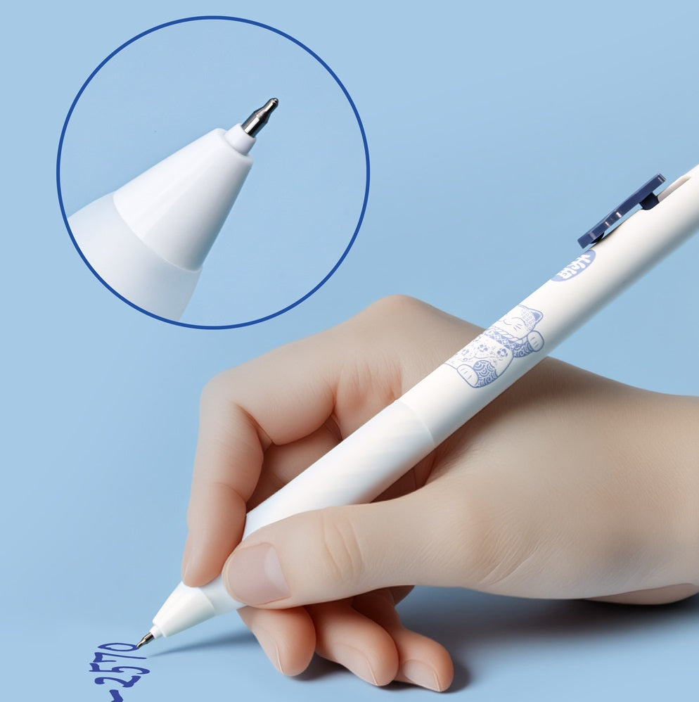 Lucky Cat Erasable Retractable Gel Pens 0.5mm Blue Ink Set of 12