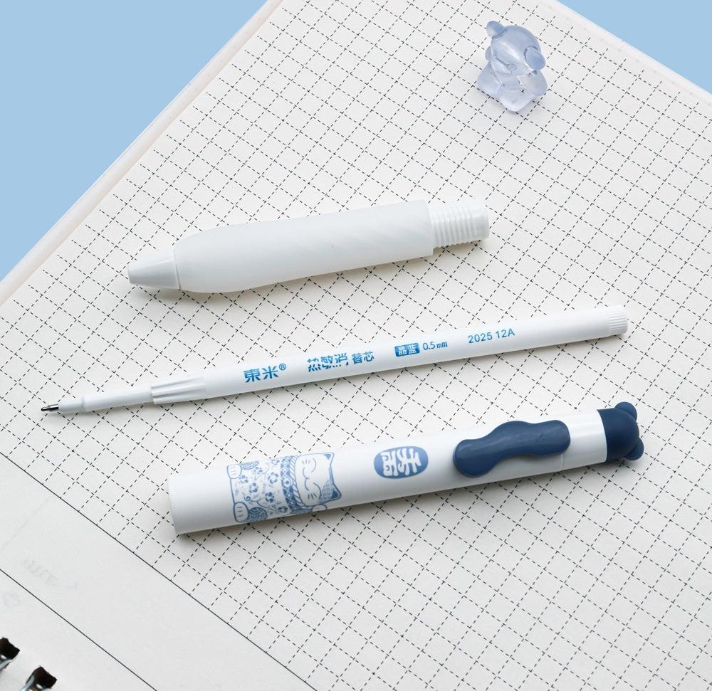 Lucky Cat Erasable Retractable Gel Pens 0.5mm Blue Ink Set of 12