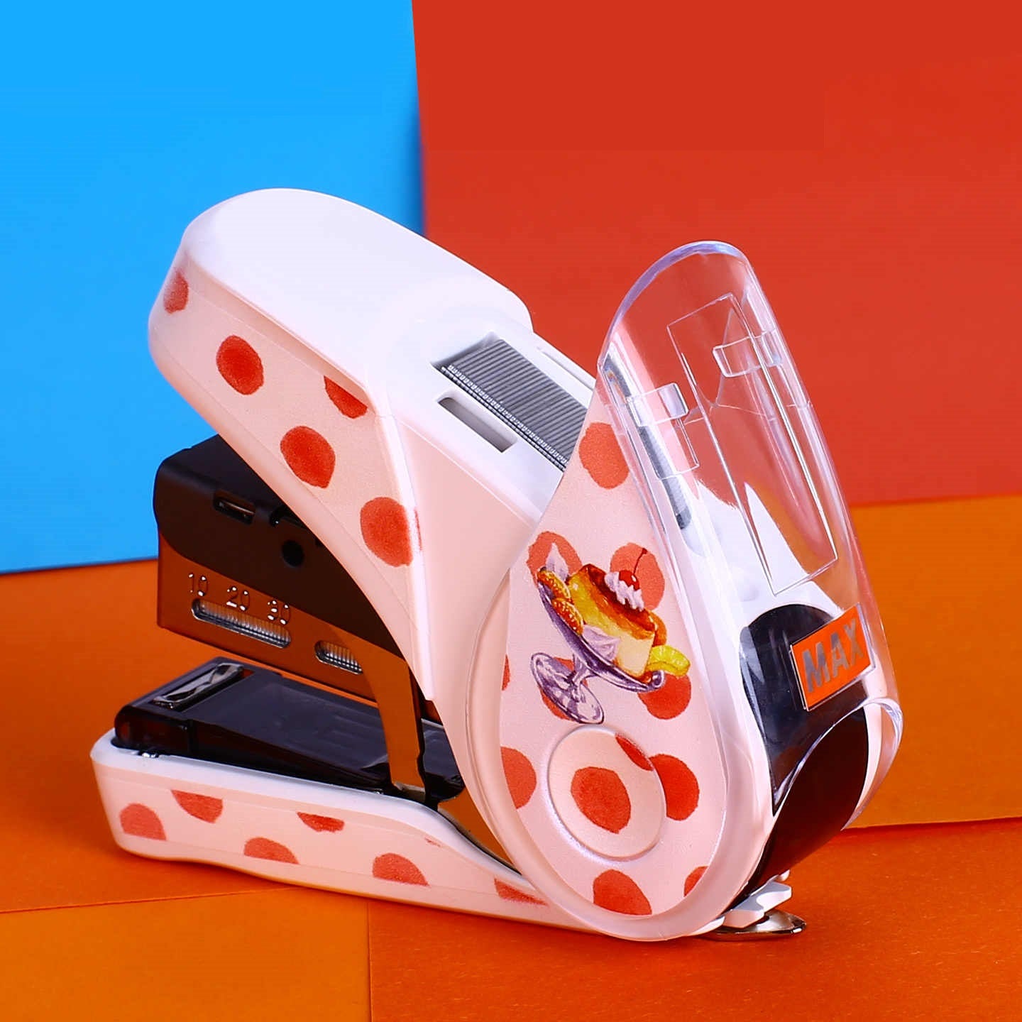 MAX Flat Clinch Mini Stapler HD-10FL3K - Retro Coffee Shop
