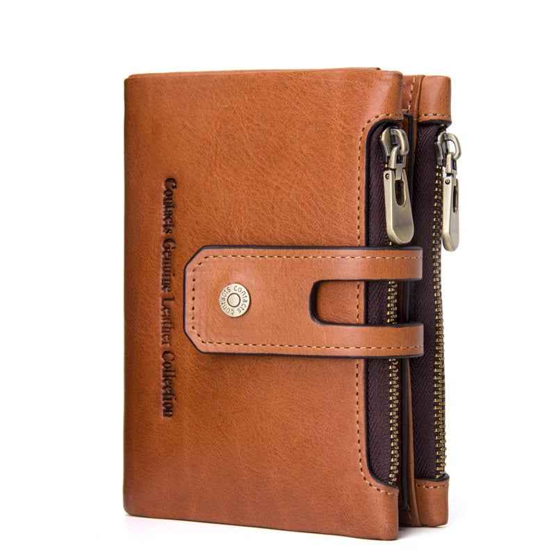 Men Leather Trifold Wallet RFID Blocking