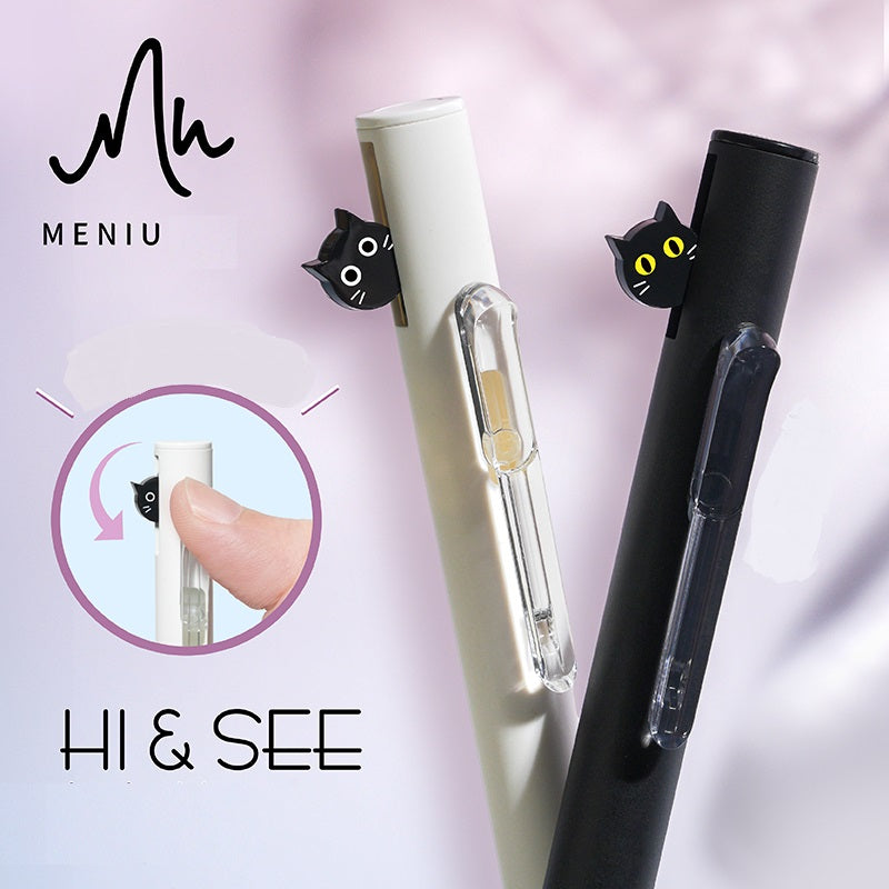 MENIU Hide and Seek Cat Gel Pens 0.5mm,2-Pack with 4 Black Ink Refills