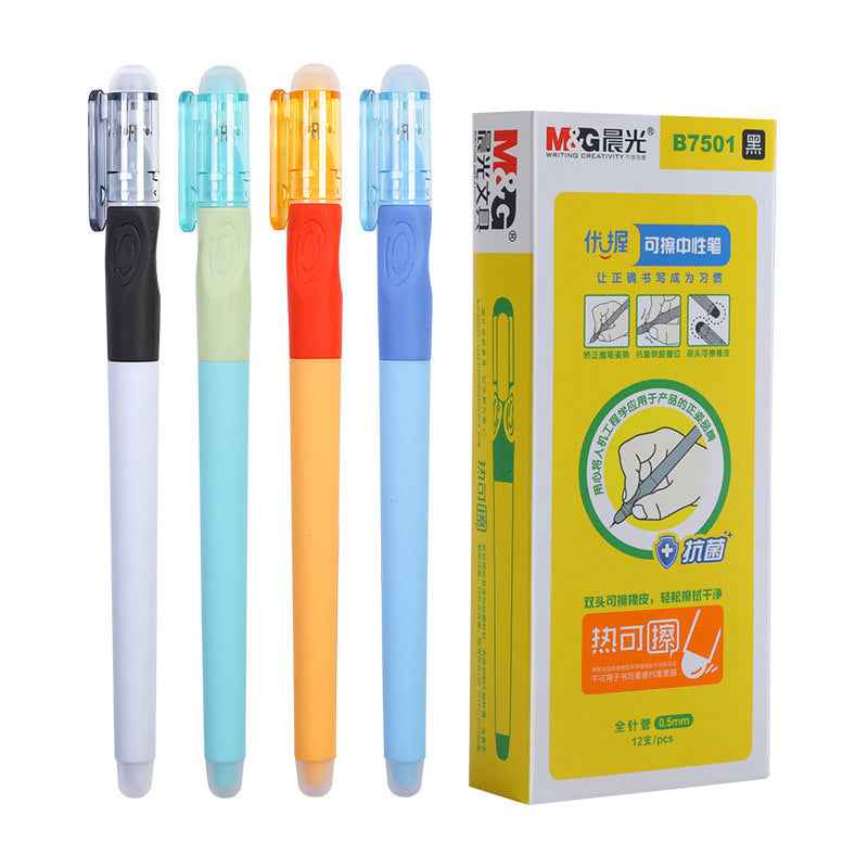 Meragel M&G Erasable Gel Pen – 0.5mm Needle – Blue/Black Ink – 12-Pack