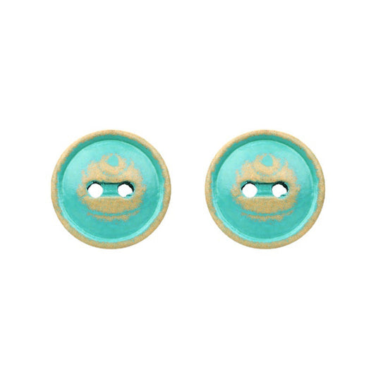 12.5/15/18mm Japanese Style Vintage Turquoise Round 2 Hole Wood Buttons 30pcs