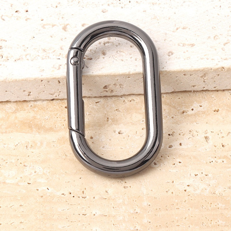 Gunmetal oval hook ring spring buckle with latch, metal oval closure ring
