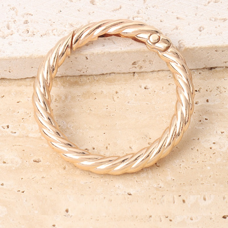 Gold O-spring ring with clasp, braided metal purse strap connector