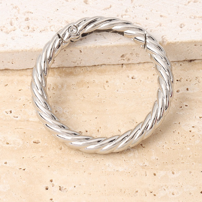 Silver O-spring ring with clasp, braided metal purse strap connector