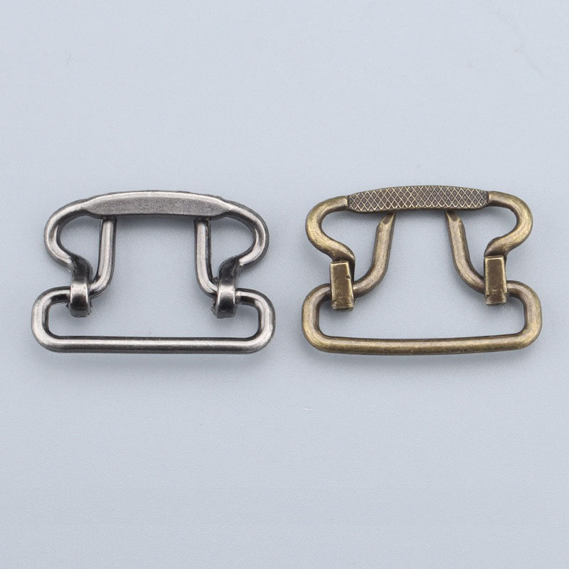 Set of two 28mm buckles: silver tone and antique gold, textured bar, clip links