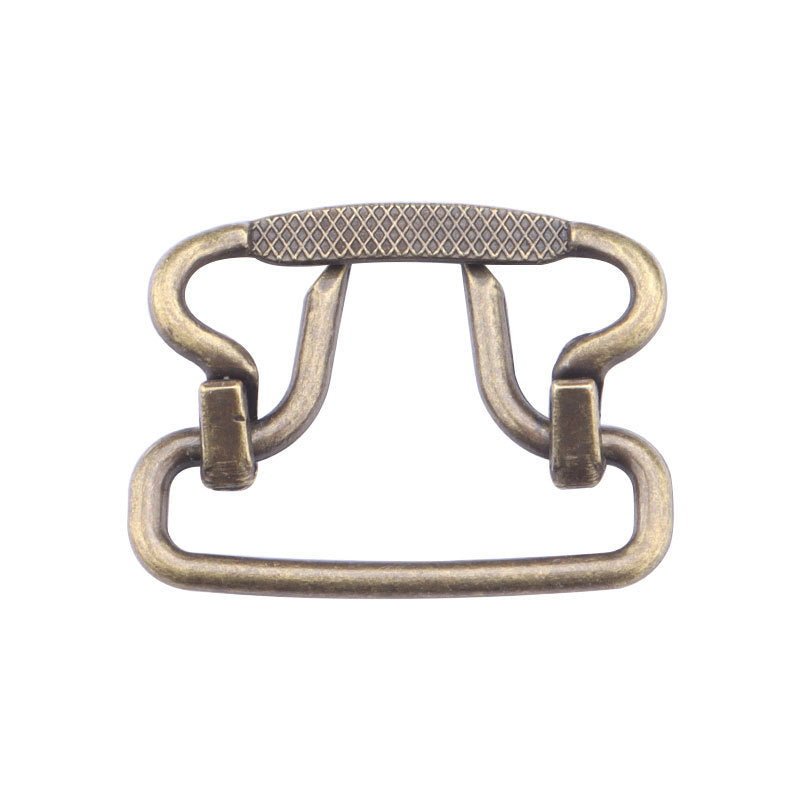 28mm plated buckle, antique gold tone, textured bar with two adjustment clips