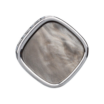 Square metal shank button, silver tone, glossy raised frame, 21mm