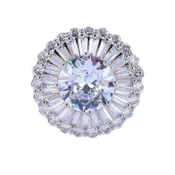 Decorative rhinestone button with metal shank, round crystal design in shiny silver tone