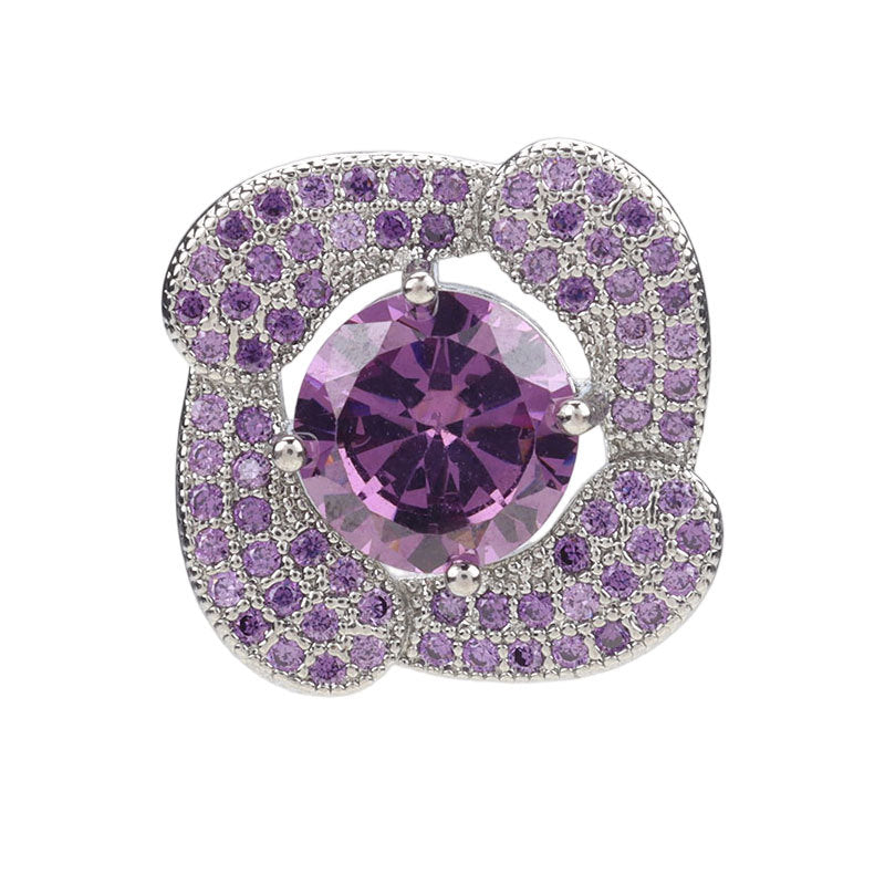 24mm purple rhinestone button with round purple center stone, metal base, shank
