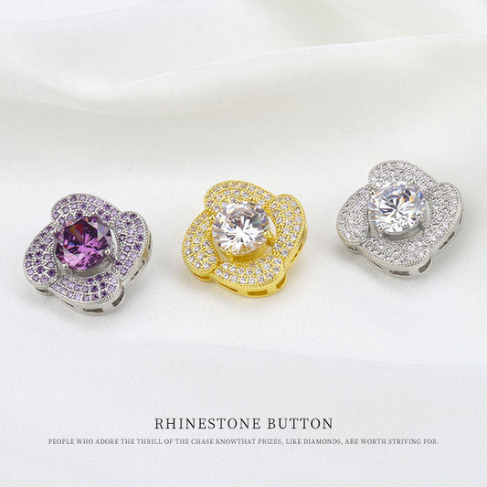 24mm White Purple Zircon Button with Metal Base and Shank 2pcs