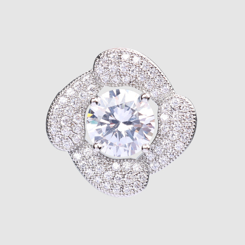 Silver-tone 24mm rhinestone button with clear center stone, metal setting, shank