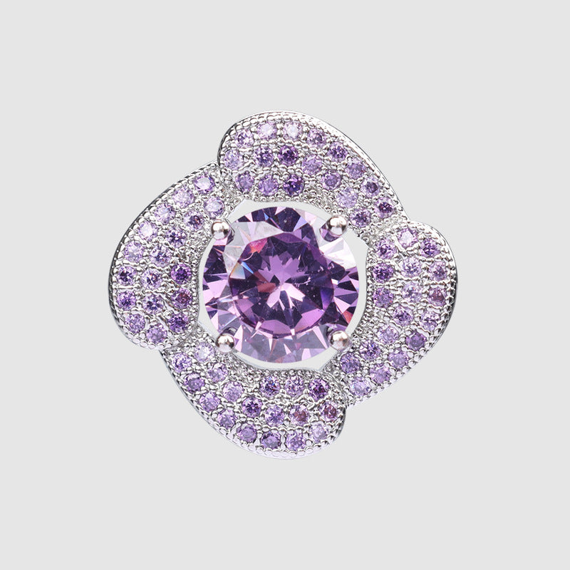 24mm purple rhinestone button with faceted purple center stone, metal base, shank