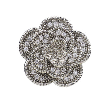 Silver 15mm camellia buttons with full rhinestones, set of 2