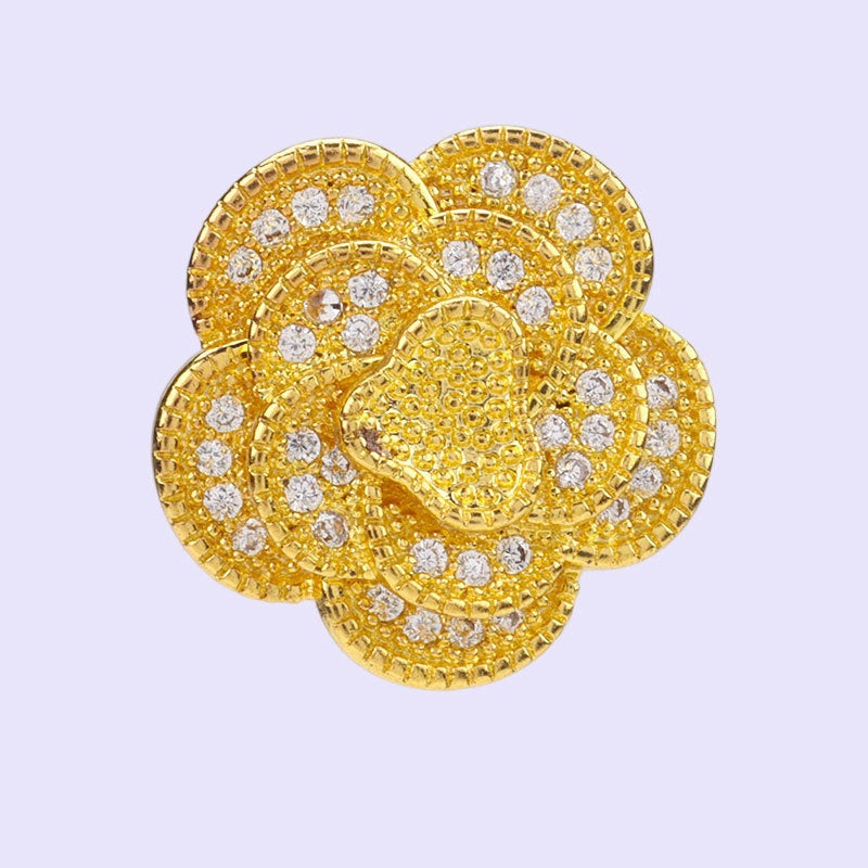 Gold 15mm camellia buttons with full rhinestones, set of 2