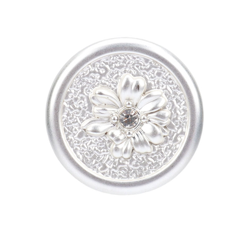 23mm silver chrysanthemum rhinestone metal button, shiny floral front detail