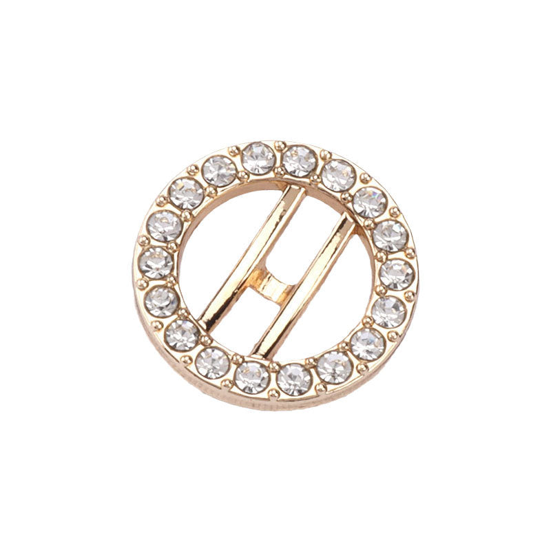 Rose gold round rhinestone button, hollow center with bar design, 10–12–15mm