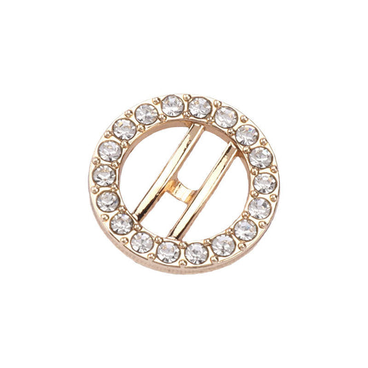 Rose gold round rhinestone button, hollow center with bar design, 10–12–15mm