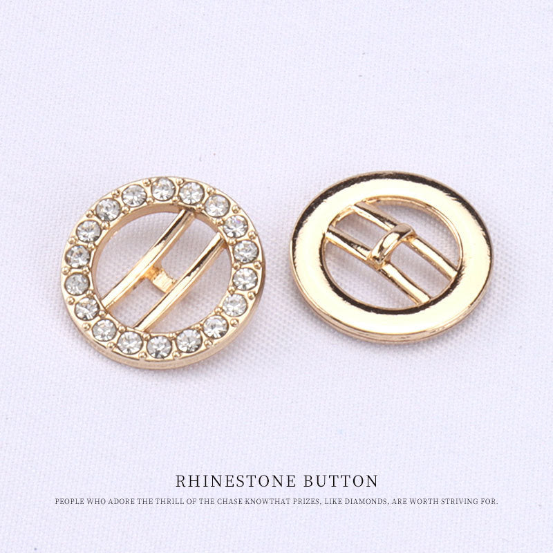 Rose gold rhinestone button front and back view, hollow center with bar detail