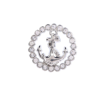 Round rhinestone button with silver-tone anchor design and metal shank, 12 pcs