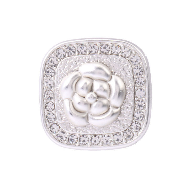 Silver square rhinestone coat buttons with metal shank, floral diamond motif