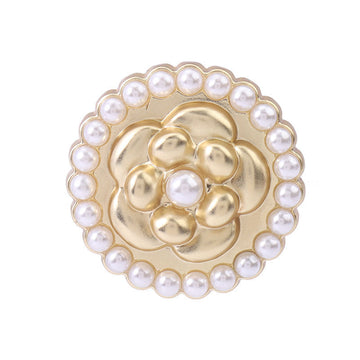 Round gold metal flower pearl button with embossed center, pearl rim, 17.5–23mm
