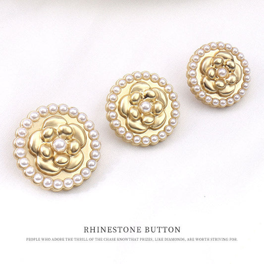 17.5-23mm Round Golden Metal Flower Pearl Button 12pcs