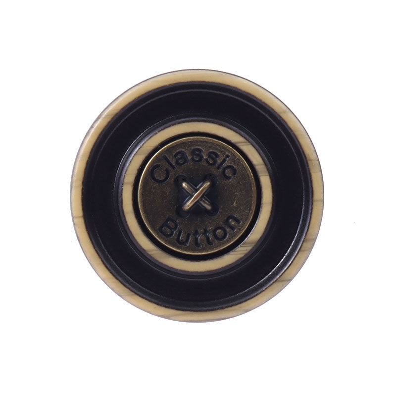 Classic bronze resin metal shank button: round black center, metal loop shank