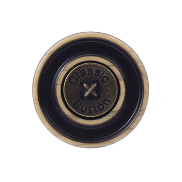Classic bronze resin metal shank button: round black center, metal loop shank