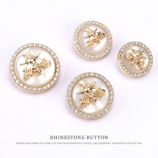 Round Metal Resin Bee Shaped Diamond Buttons for Sweaters Coats 12pcs