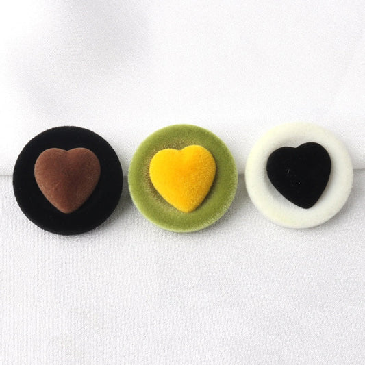 30mm Flocked Colorful Heart-Shaped Decorative Buttons for Coats 5pcs