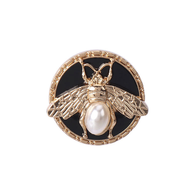 22.5mm gold round bee metal pearl shank button with black center and faux pearl