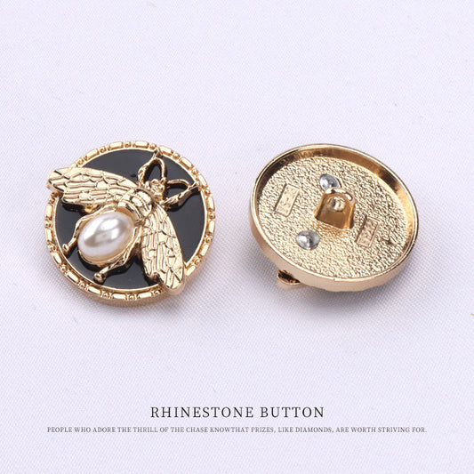 22.5mm Round Golden Bee Metal Pearl Shank Button 12pcs