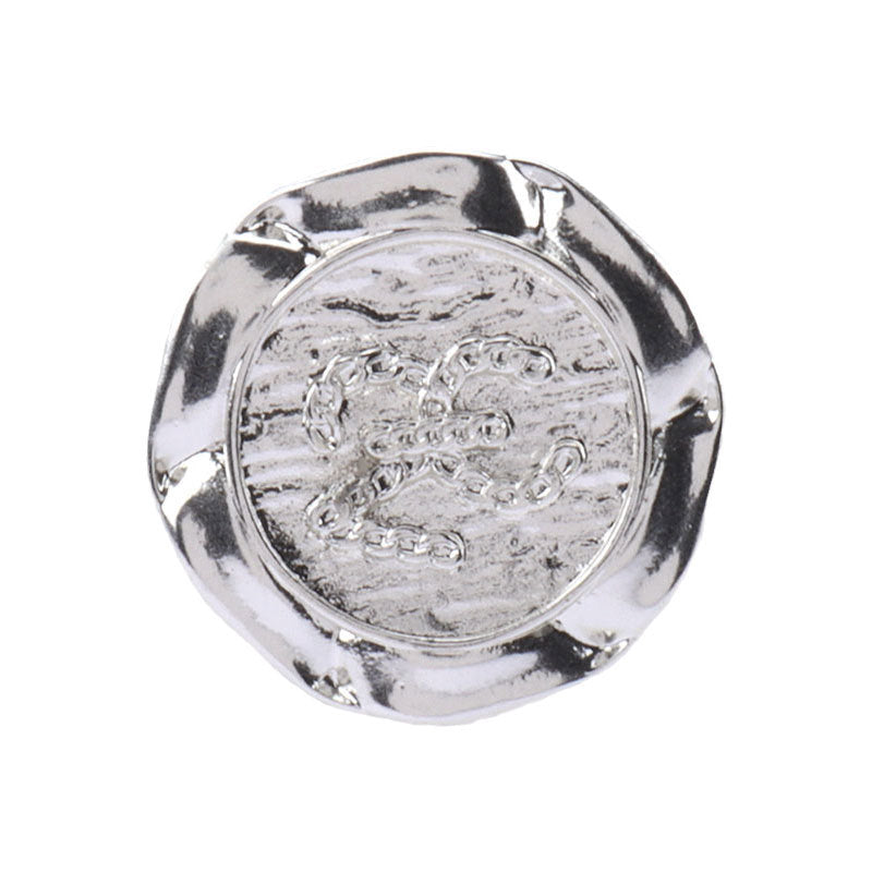 Dark silver metal button, decorative front engraving, shank-style back