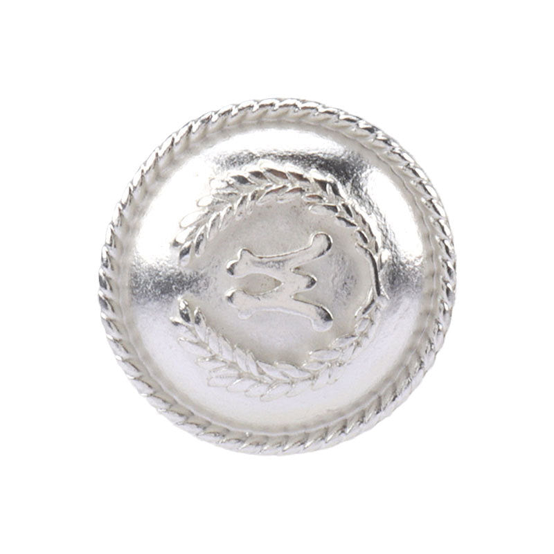 Vintage metal button, silver tone with leaf wreath and 2-hole shank detail