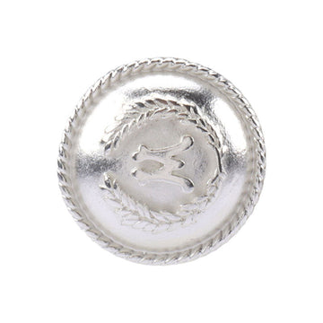 Vintage metal button, silver tone with leaf wreath and 2-hole shank detail