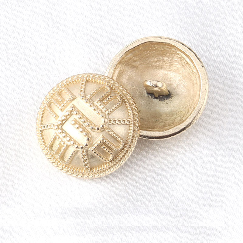 Gold alloy vintage button with shank, 18/23mm, geometric face