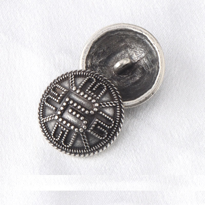Silver alloy vintage button with shank, 18/23mm, geometric face