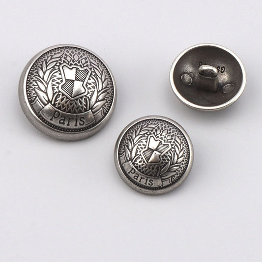 17.5/22.5mm Parisian Vintage Silver Round Metal Buttons with Shanks 3pcs