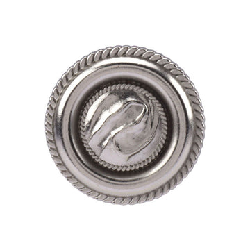 Antique silver round metal button with shank, piped border detail