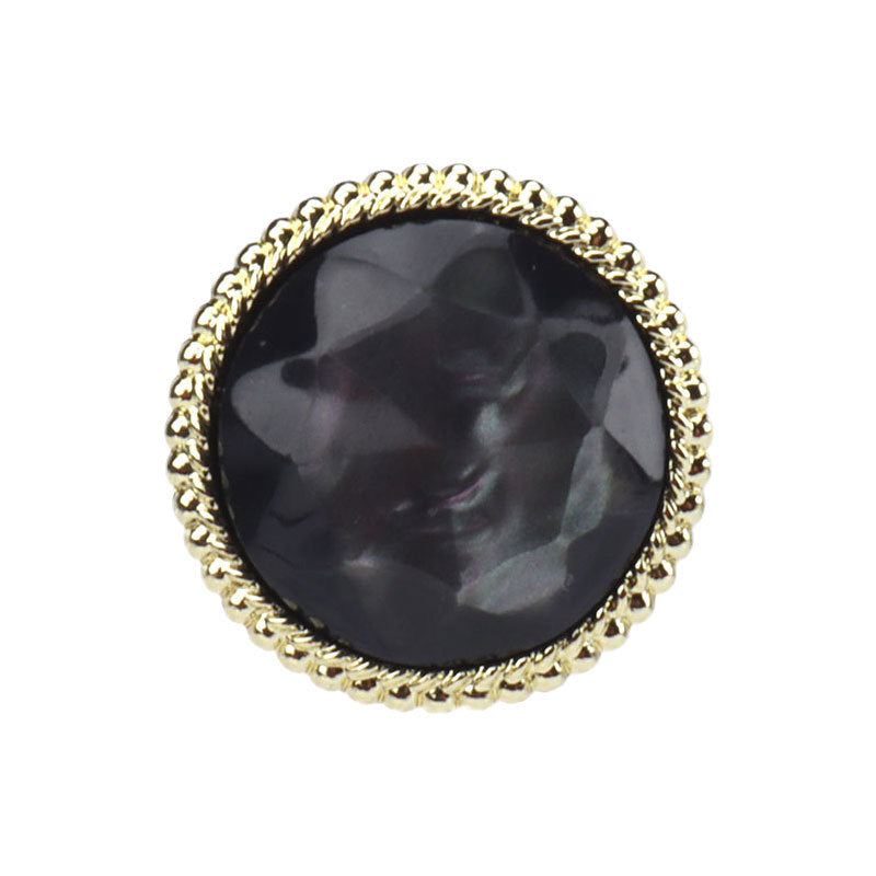 Black round resin buttons with gold diamond-cut border and shank detail