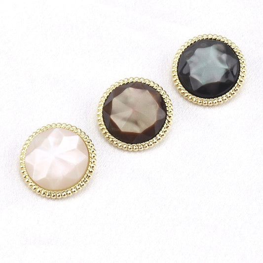 Black Beige Brown Round Diamond Cut Resin Alloy Shank Buttons 15 Pack