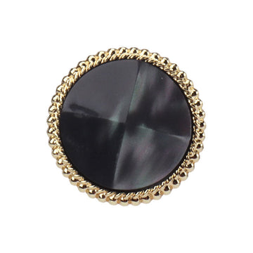 Black faceted resin button with gold-tone rim and metal shank